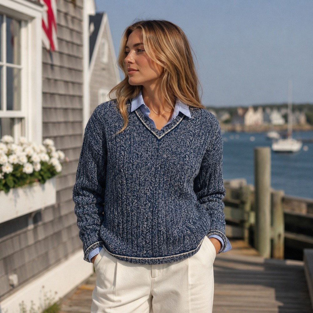 Vintage Shetland Wool Sweater Womens S Blue Marbled Cable Knit Preppy Coastal